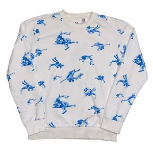 Tee Library Mens Wrestling Graphic Print Sweatshirt White Blue Crewneck Size M